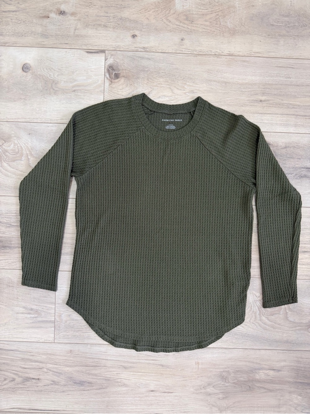 American Eagle Outfitters Olive Green Waffle Knit Long Sleeve Shirt